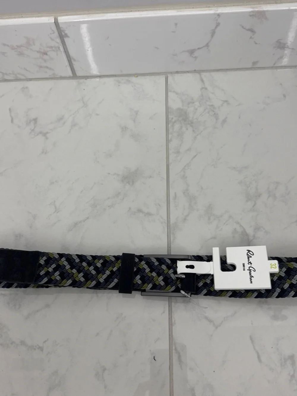 Robert Graham Black Leather Belt with Gunmetal Buckle